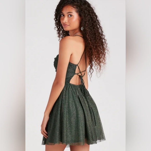 Windsor Green Glitter Skater Dress - Picture 2 of 12
